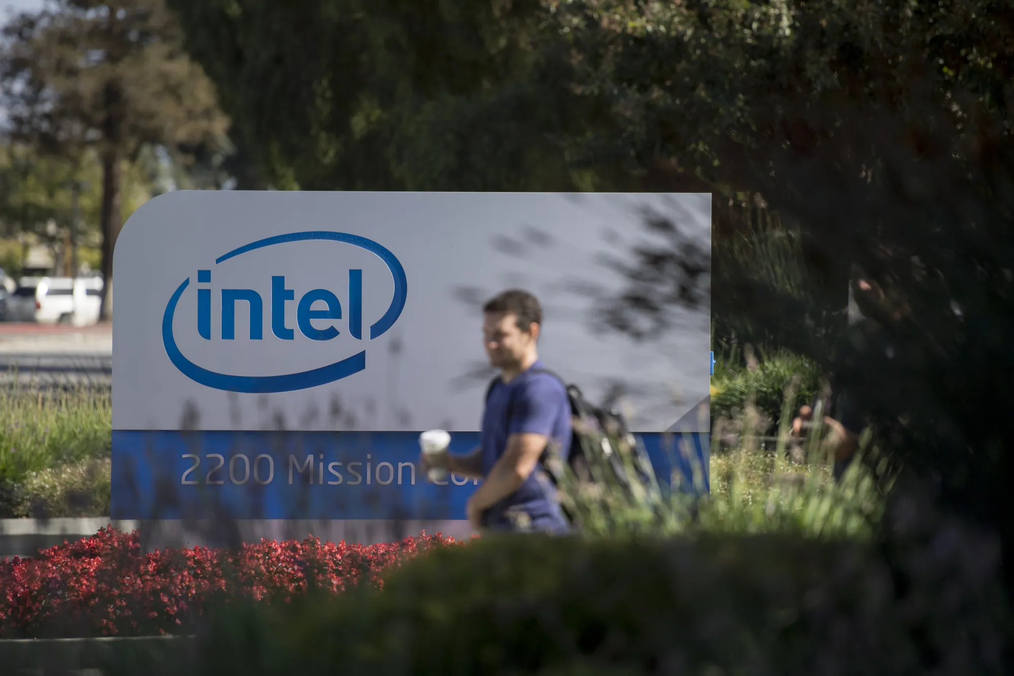 A pedestrian at Intel headquarters.