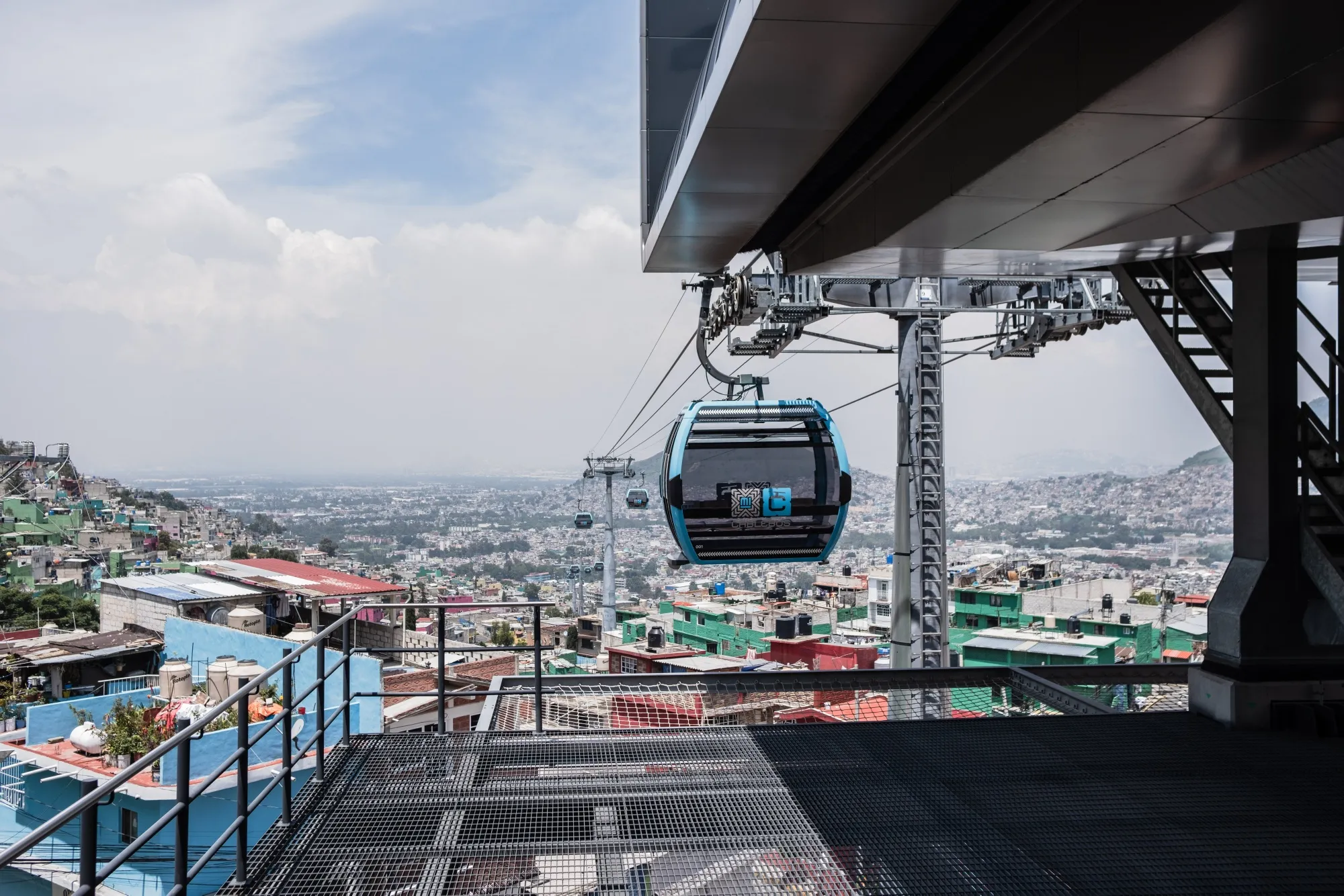 A cablebus departs from the Tlalpexco station in Mexico City, Mexico, on Wednesday, Aug. 7, 2024.&nbsp;