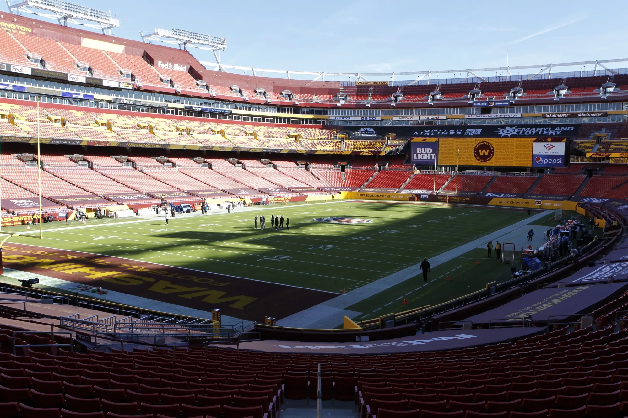 FedEx Field is viewed prior to an NFL football game between the Carolina Panthers and the Washington Football Team, Dec. 27, 2020, in Landover, Md. FedEx Field dropped out of bidding on Thursday, April 21, 2022, to host soccer games at the 2026 World Cup, and the Washington area merged its campaign with Baltimore's M&T Bank Stadium. (AP Photo/Mark Tenally, File)