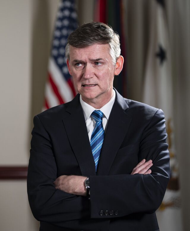 A portrait of  Doug Bush during an interview at the Pentagon in Arlington. 