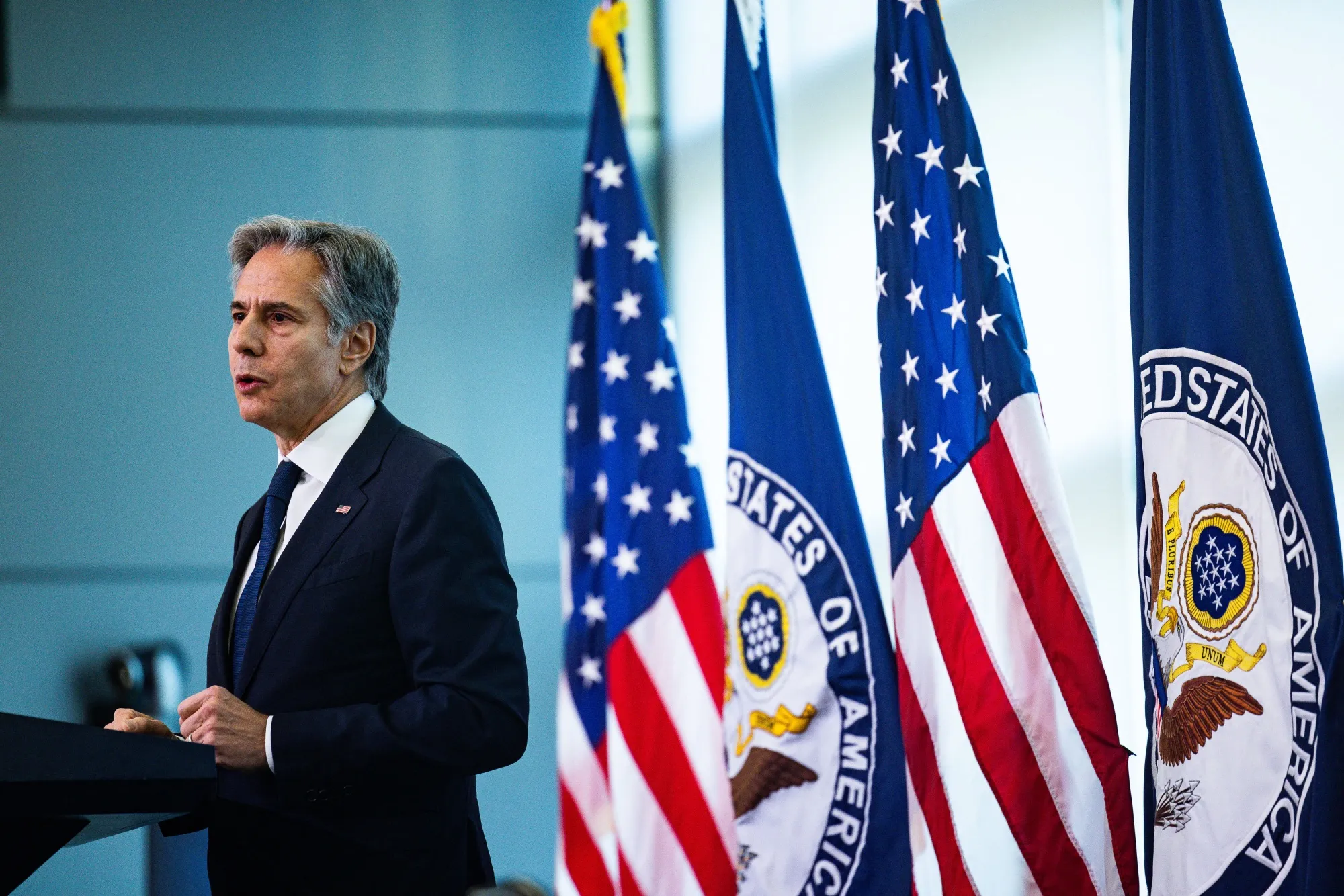 Antony Blinken at the Foreign Service Institute (FSI) in Arlington, Virginia, on October 30.