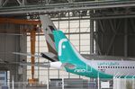 An Airbus SE A320-251N passenger aircraft, operated by Flynas, inside a hangar at the planemaker's plant in Toulouse, France. 