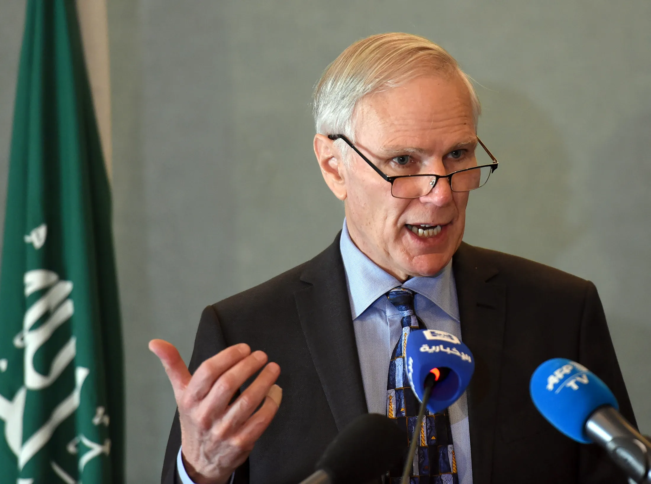 Philip Alston speaks during a press conference at the United Nations' offices in Riyadh.