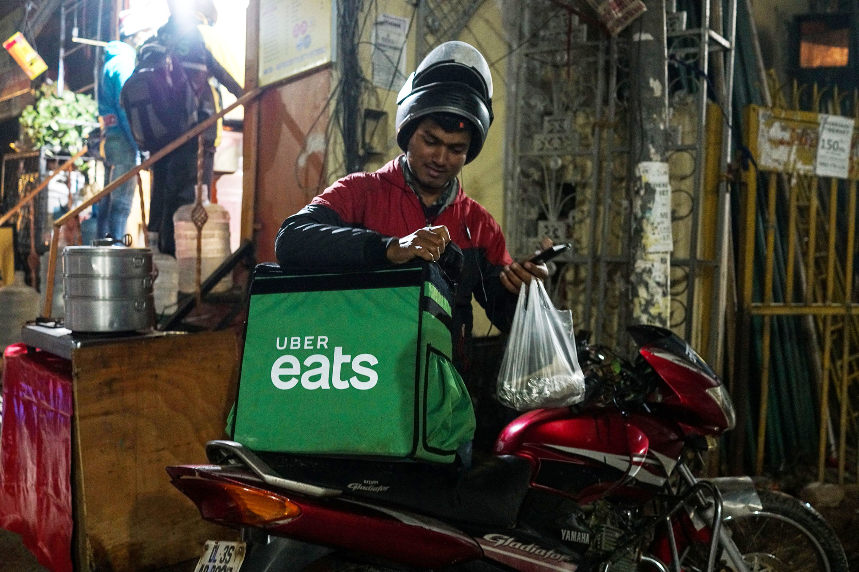 An&nbsp;Uber Eats food delivery&nbsp;in New Delhi.