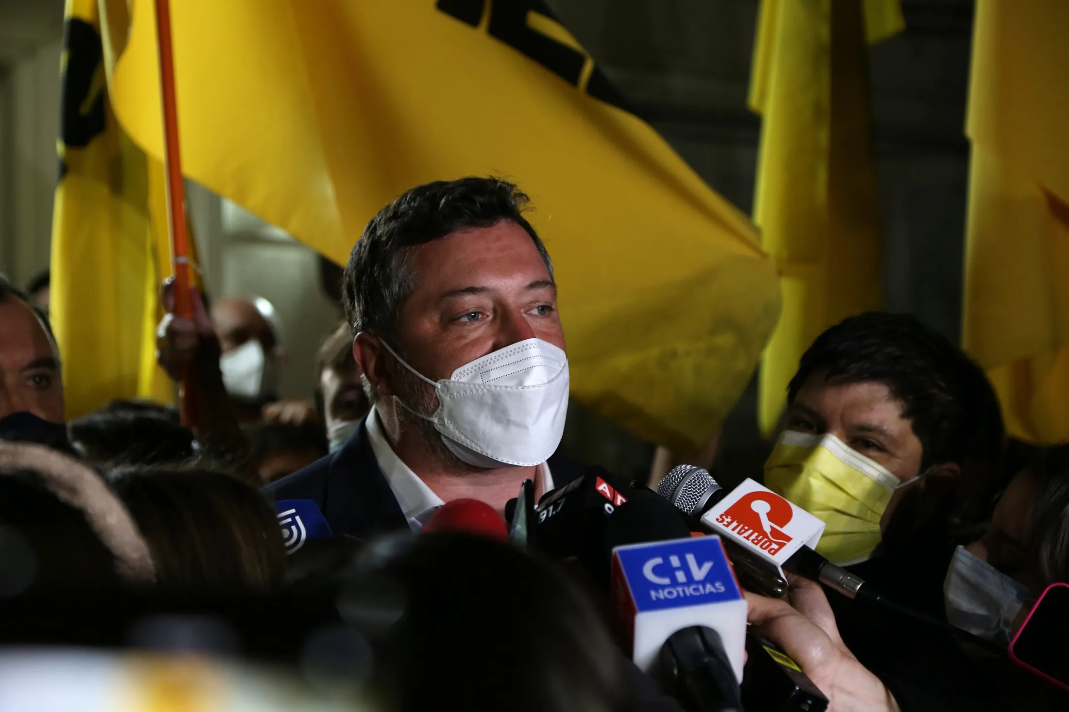 Sebastian Sichel speaks following the primary presidential elections in Santiago on July 18.