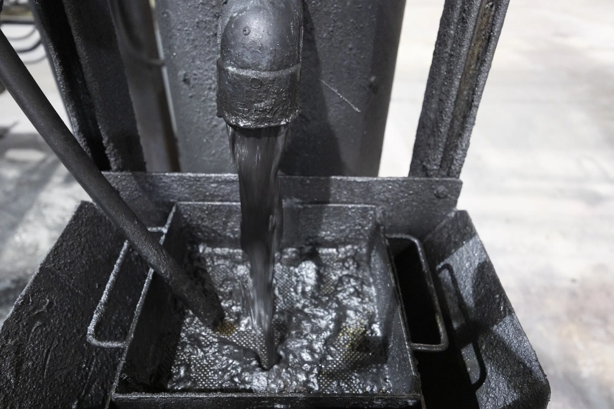 Graphite concentrate flows at a facility in Quebec, Canada.