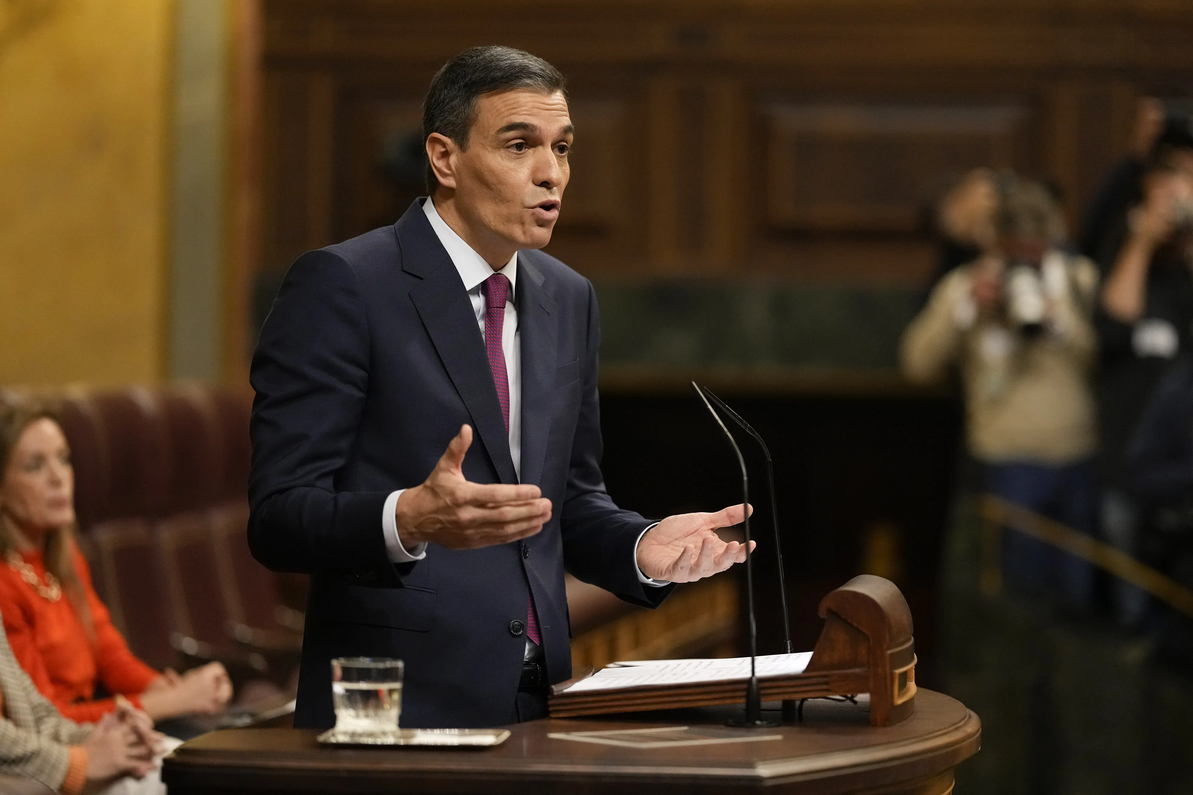 Pedro Sanchez delivers a speech at the Congress of Deputies in Madrid on Nov. 15.