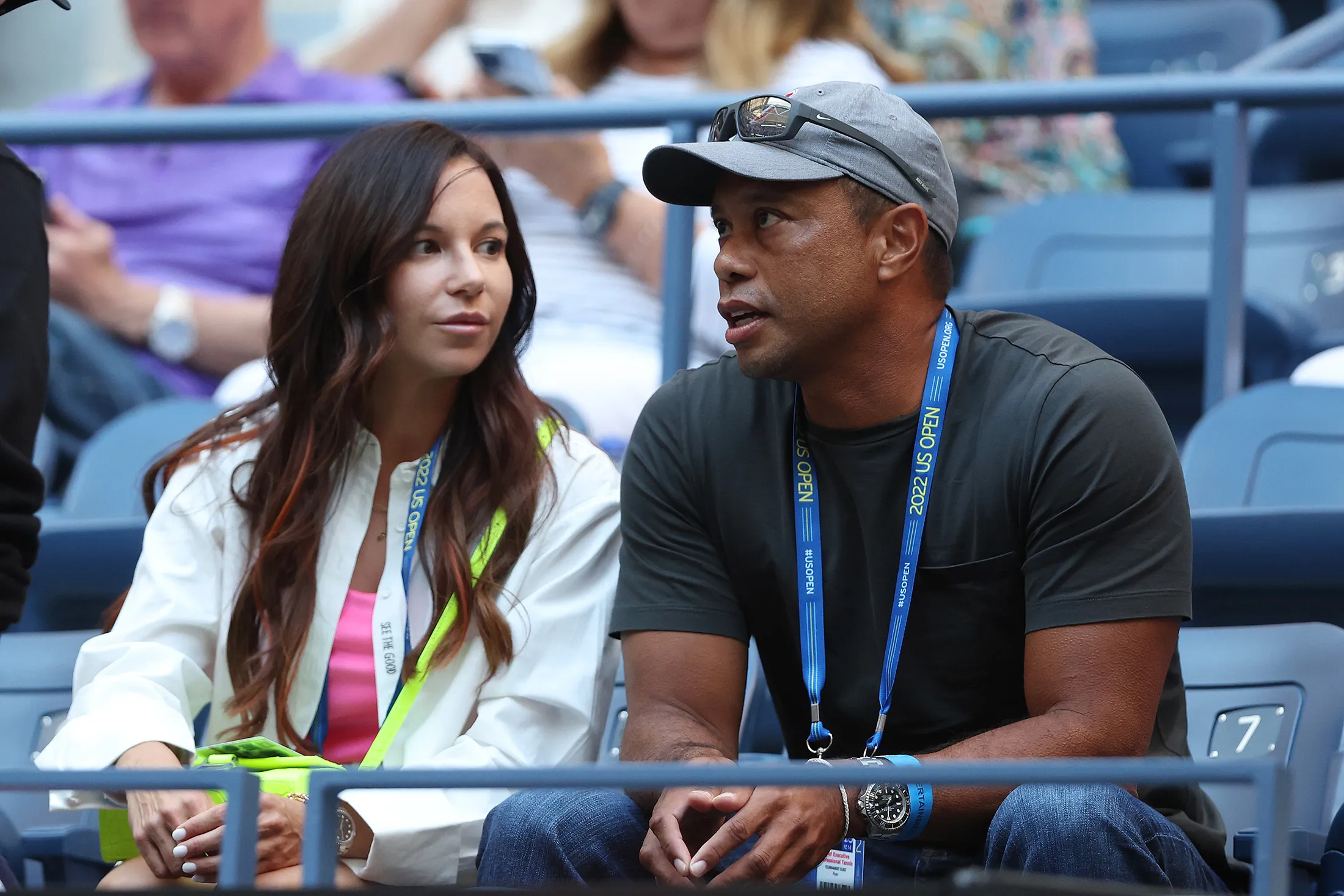 Erica Herman and Tiger Woods at the 2022 US Open in New York on Aug. 31, 2022.