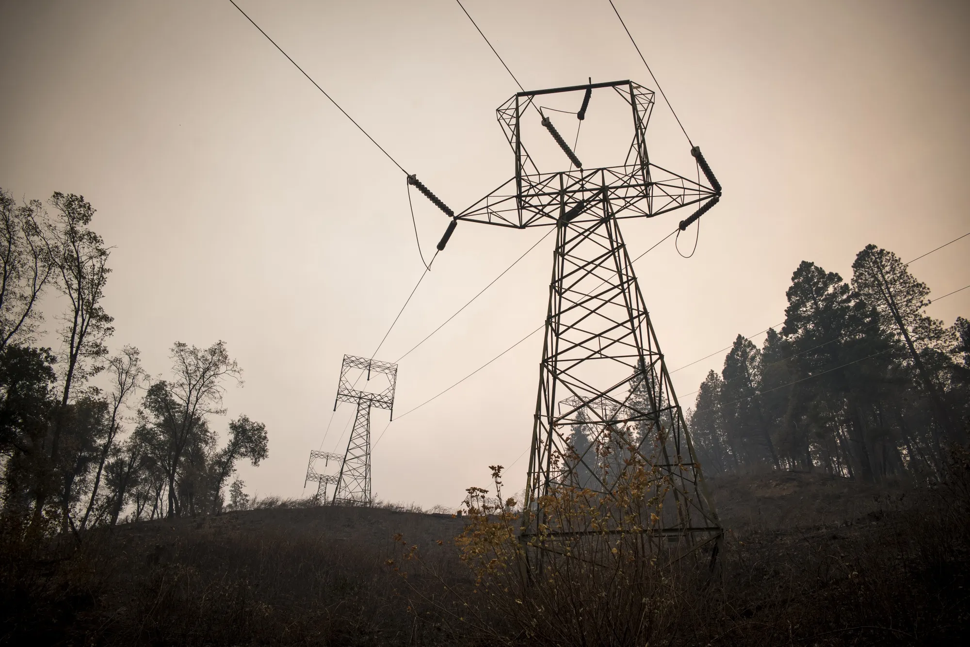 Transmission towers stand outside Paradise in 2018.&nbsp;
