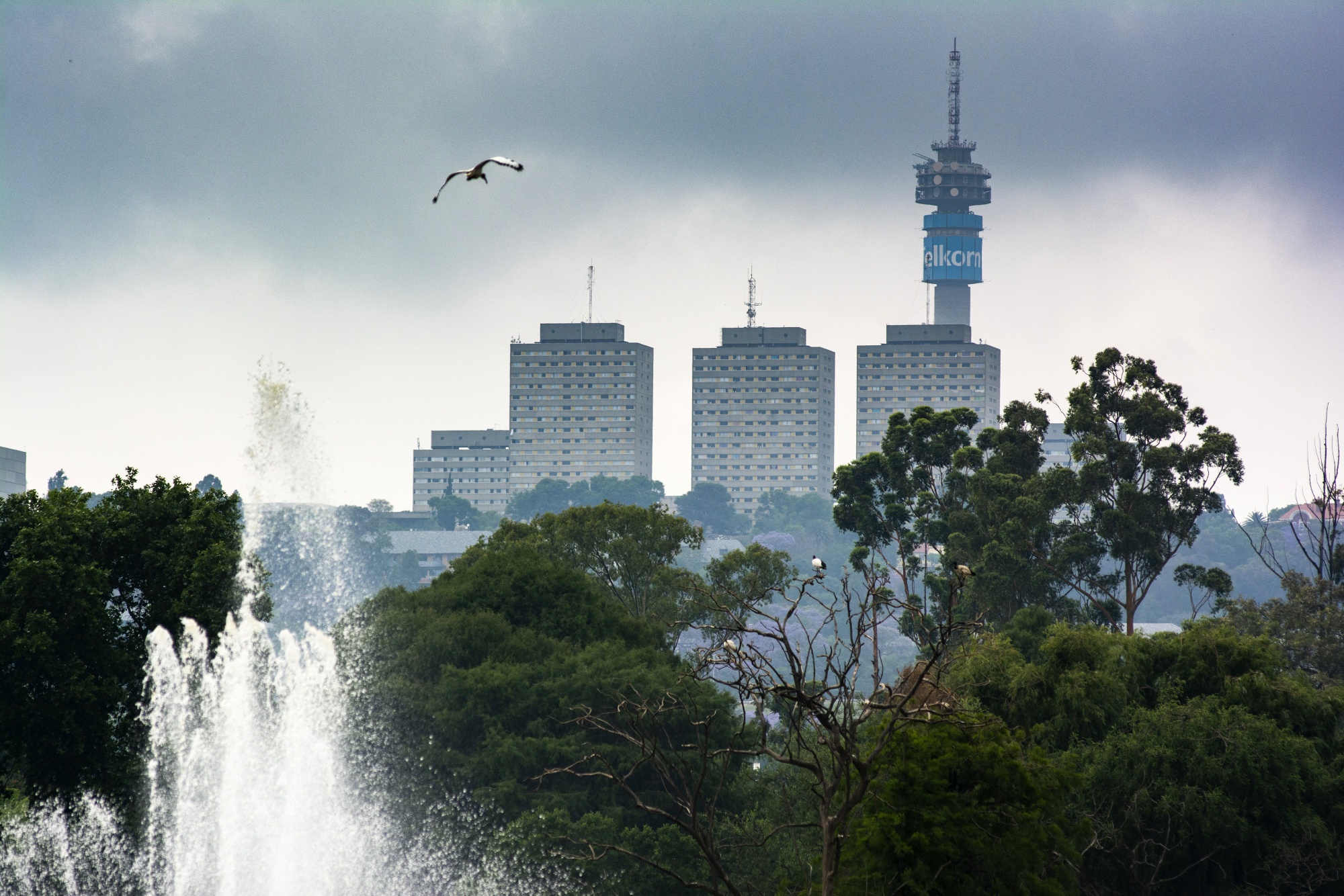 The Telkom Tower and city tower blocks in Johannesburg.