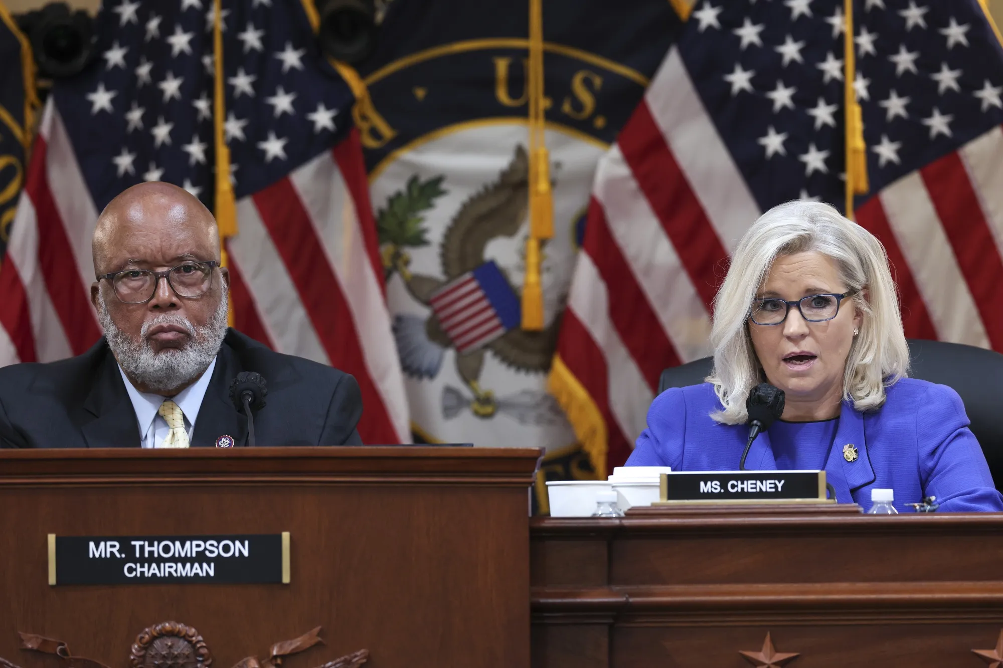 Bennie Thompson and Liz Cheney preside over a hearing on the January 6th investigation in Washington, DC, in June 2022.&nbsp;