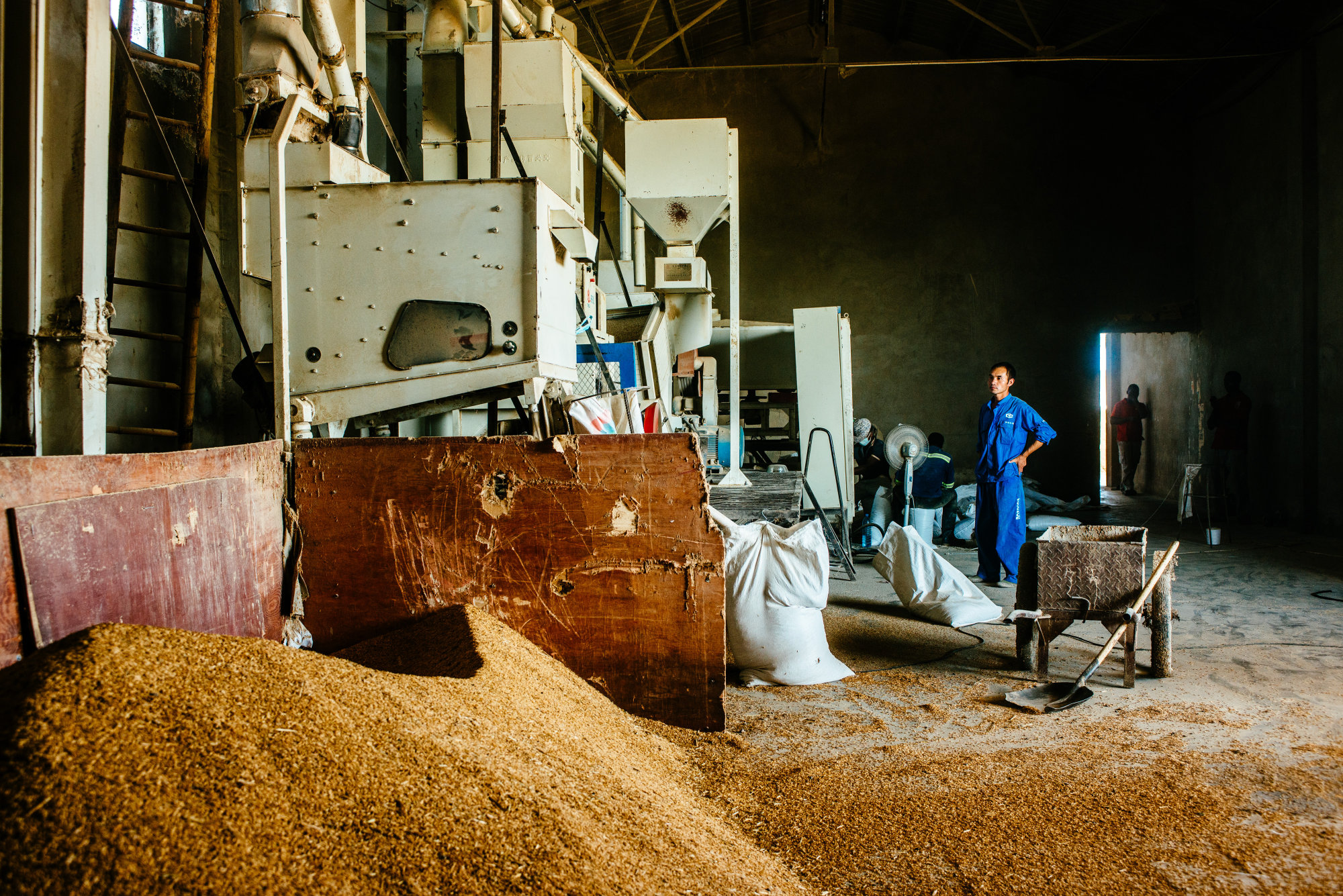 Chinese company Wanbao Grains &amp; Oils Co. processes rice in the Limpopo Valley, Mozambique.
