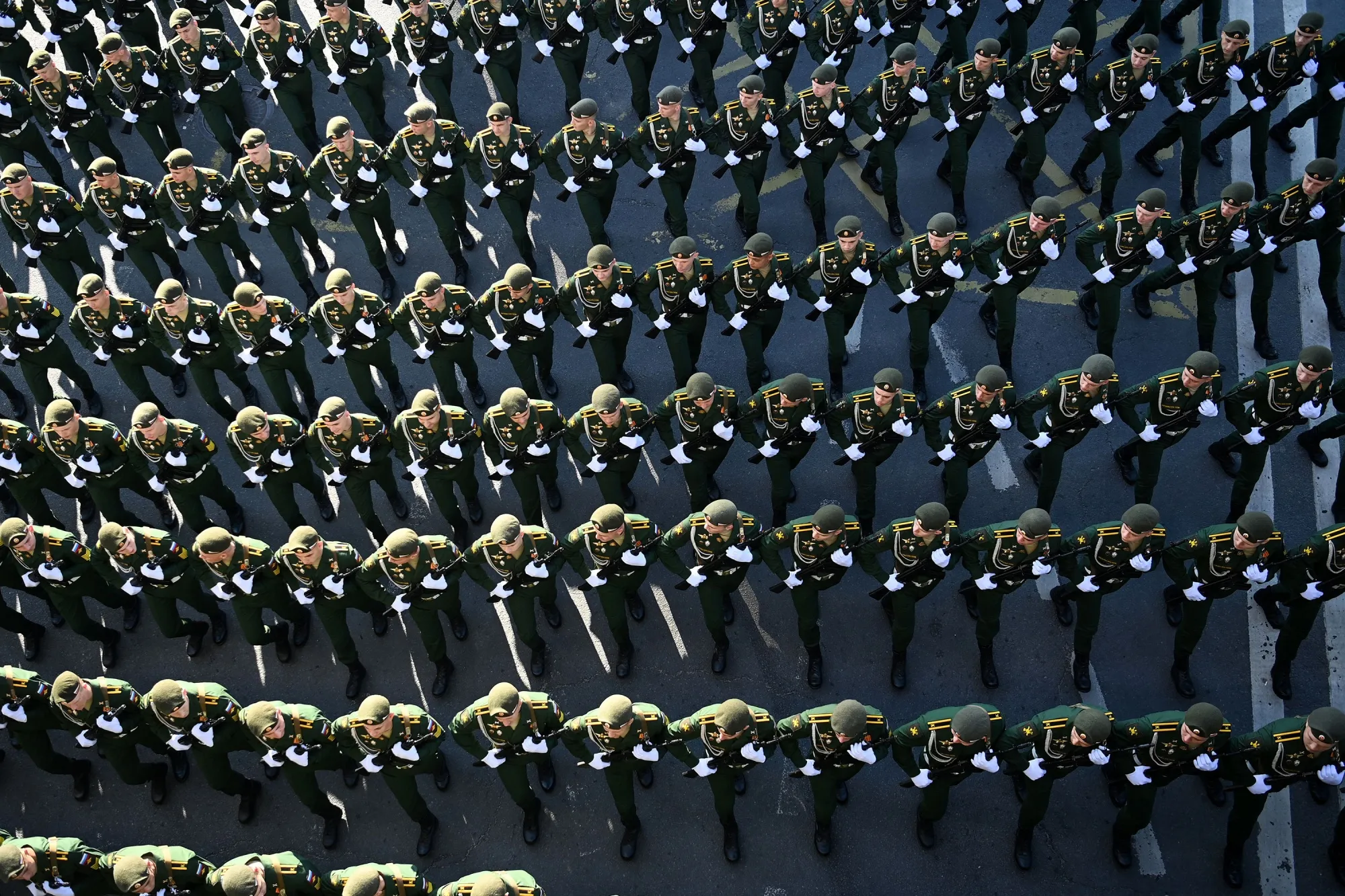 Russian servicemen&nbsp;participate in a military parade in Moscow in May.