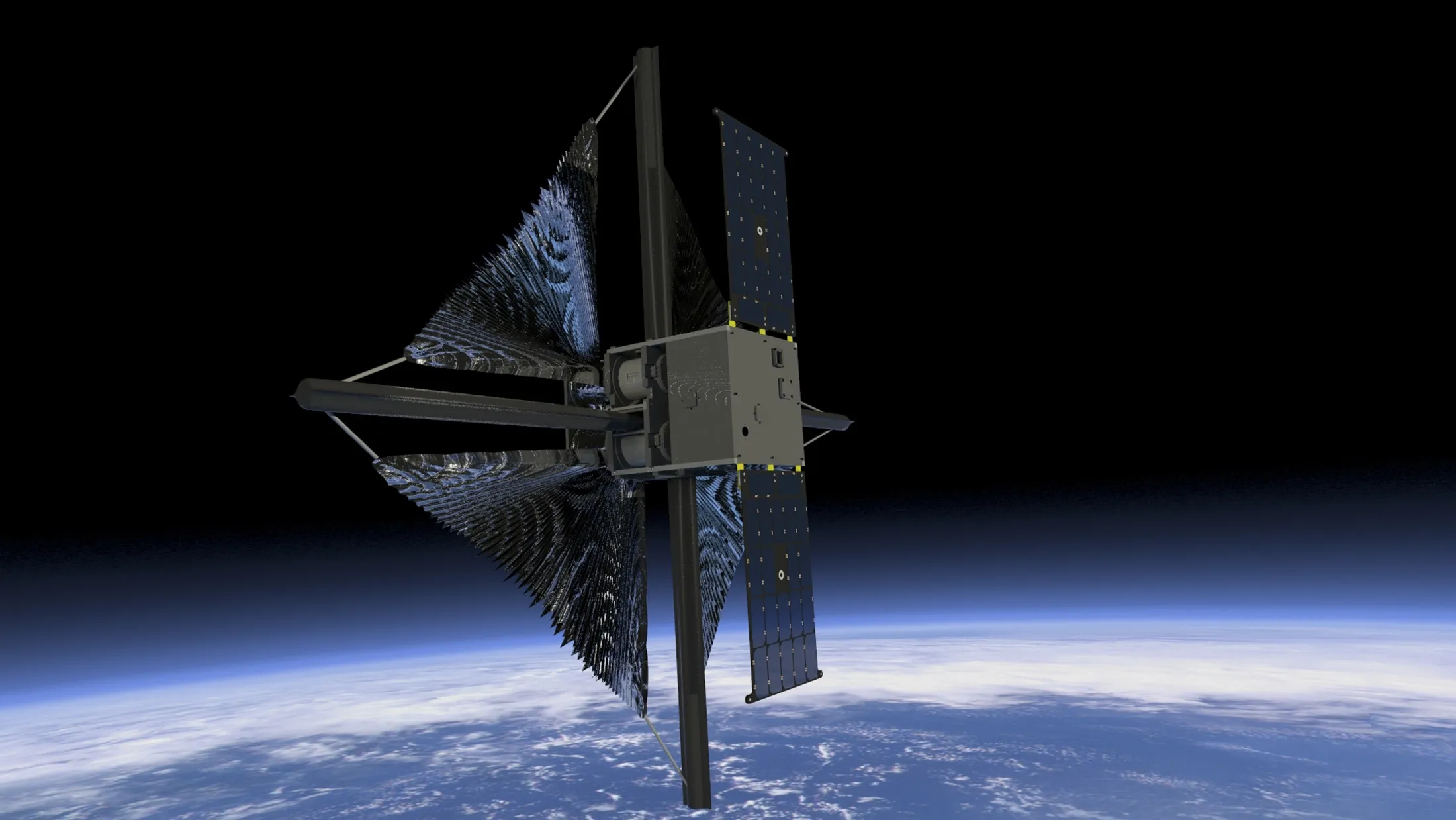 A rendering of NASA’s Advanced Composite Solar Sail System, which will be launched by Rocket Lab's Electron launch vehicle.