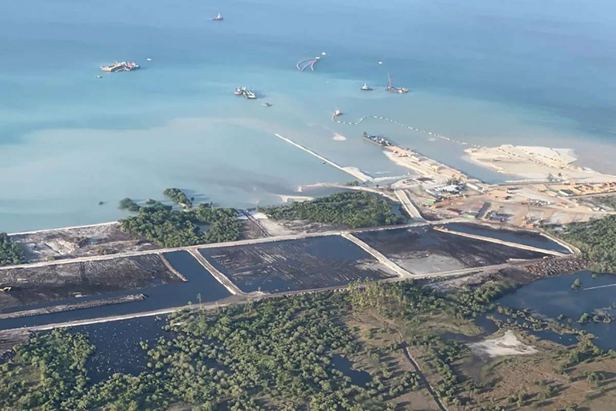 Construction work at the Total SA&nbsp;liquefied natural gas plant in June.