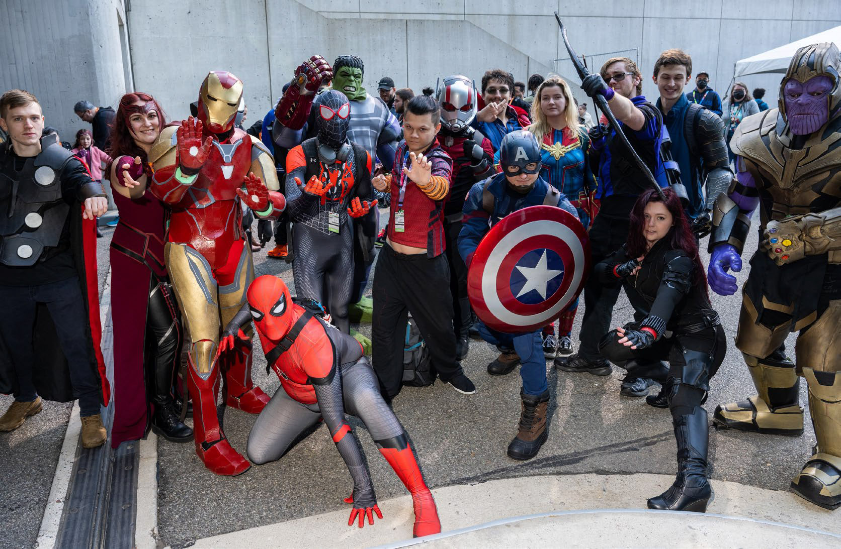 Group of people dressed up as superheroes