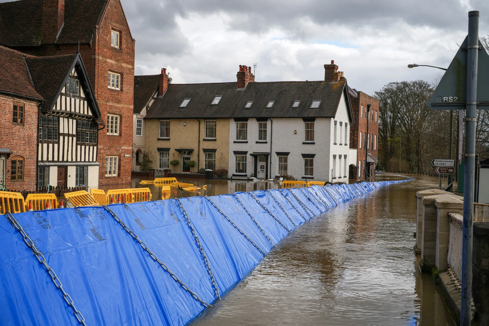 Water from the overflowed River Severn floods the streets in Bewdley, Worcestershire, in 2022.