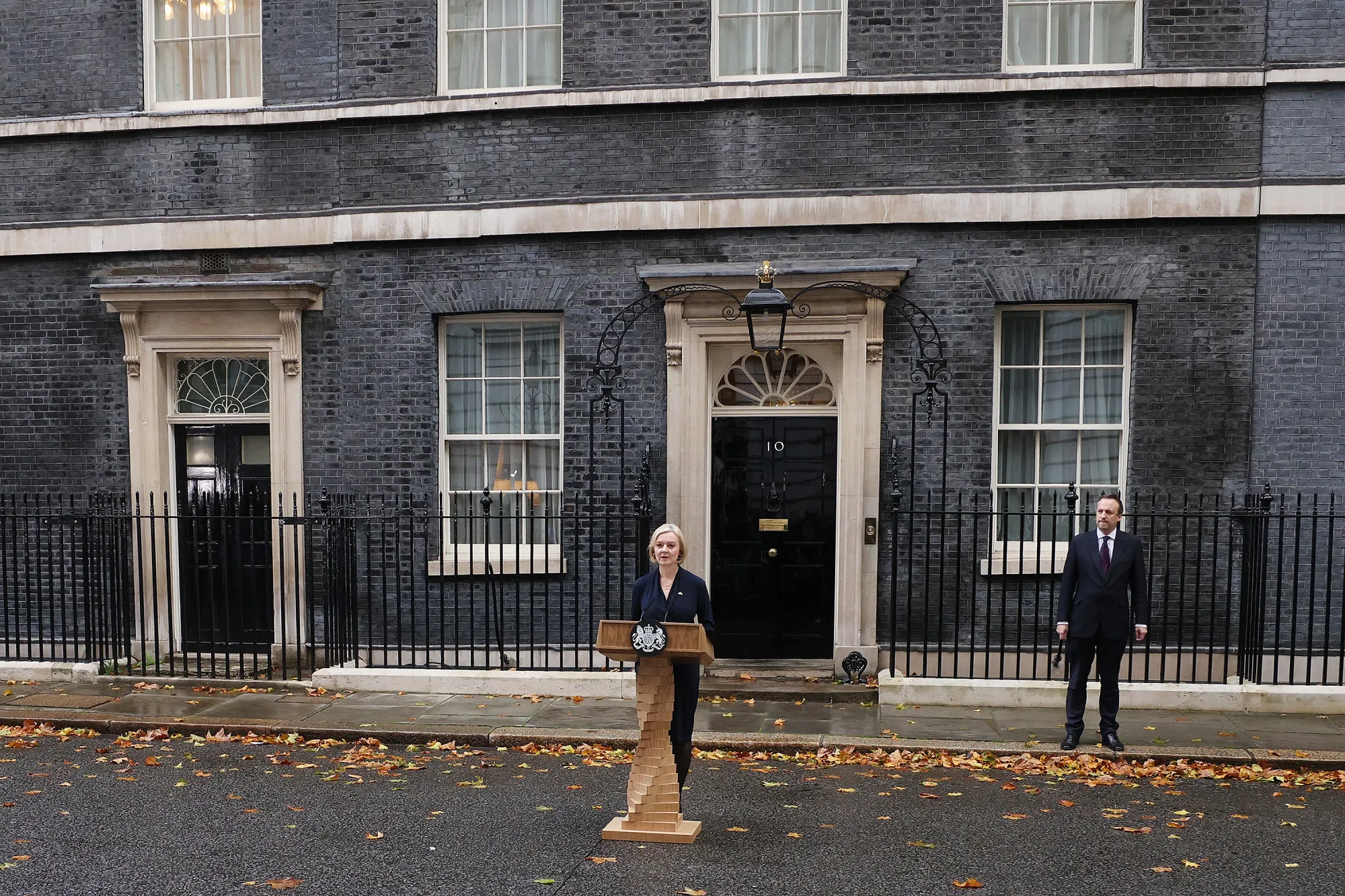 Liz Truss announces her resignation outside of 10 Downing Street.