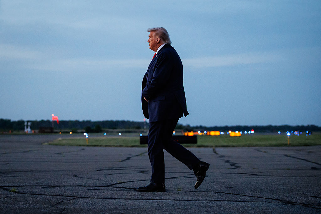 MORRISTOWN, NEW JERSEY - JUNE 5: U.S. President Donald Trump walks over to Marine One after landing at Morristown Airport in Air Force One on June 5, 2026 in Morristown, New Jersey. President Trump is spending the weekend at Trump National Golf Club Bedminster after holding an event at Custer Farms in Chippewa Falls, Wisconsin. (Photo by Samuel Corum/Getty Images)