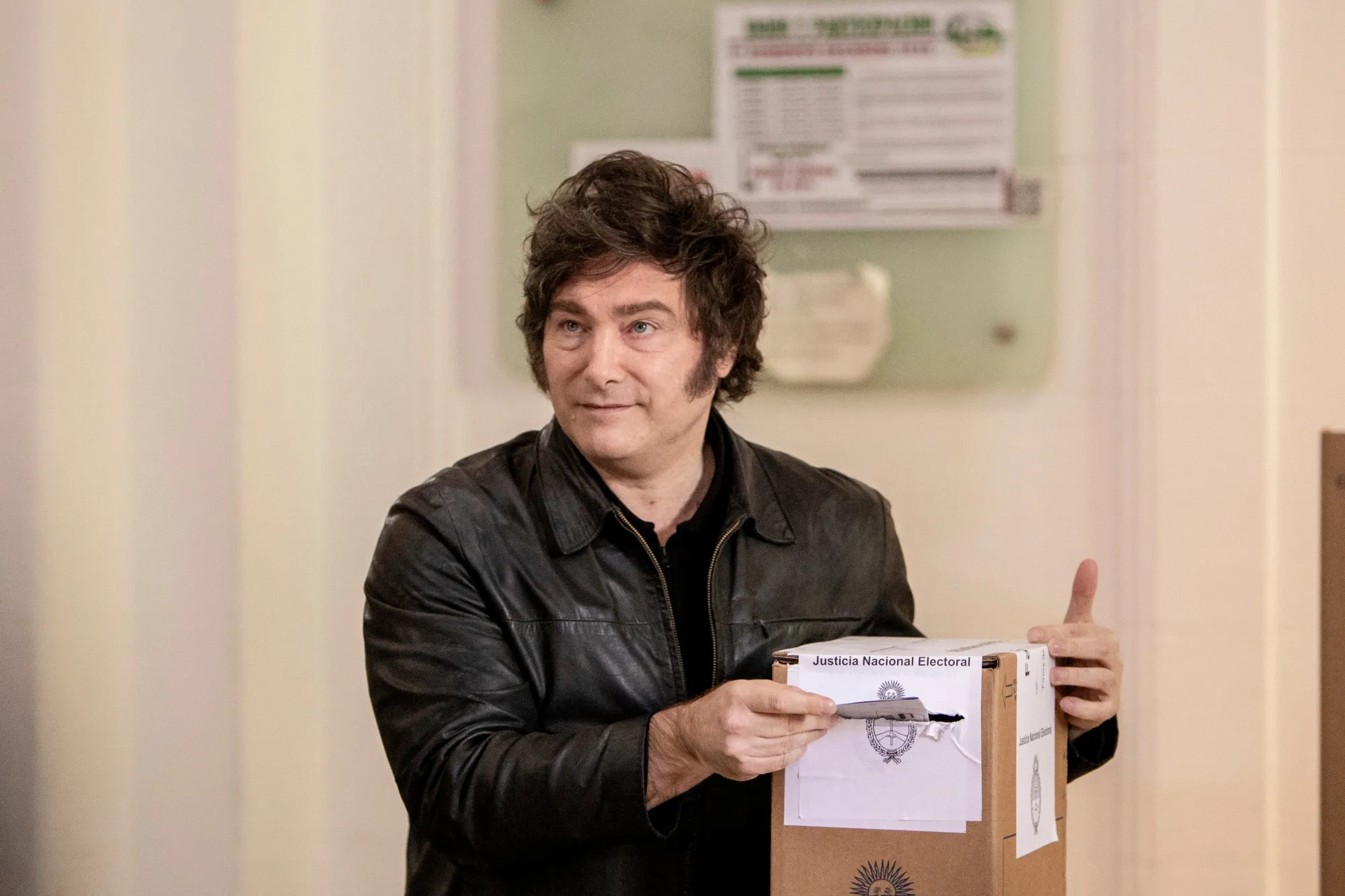 President Javier Milei casts a ballot at a polling station during the midterm elections in Buenos Aires&nbsp;on Sunday.