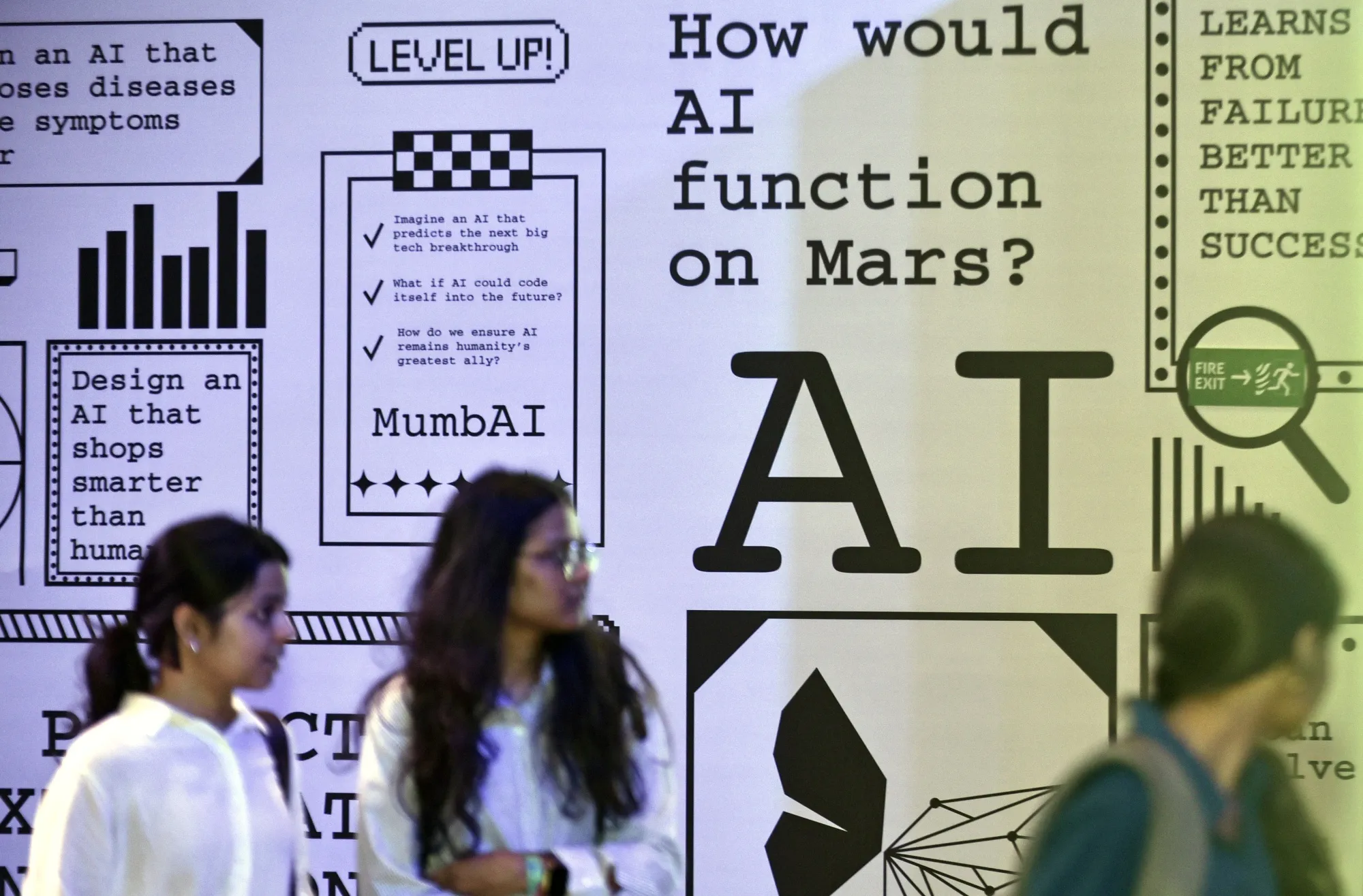 Signage on AI at the Mumbai Tech Week in Mumbai in 2025.