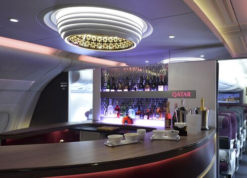 Inside Qatar Airway's A380 first class cabin.