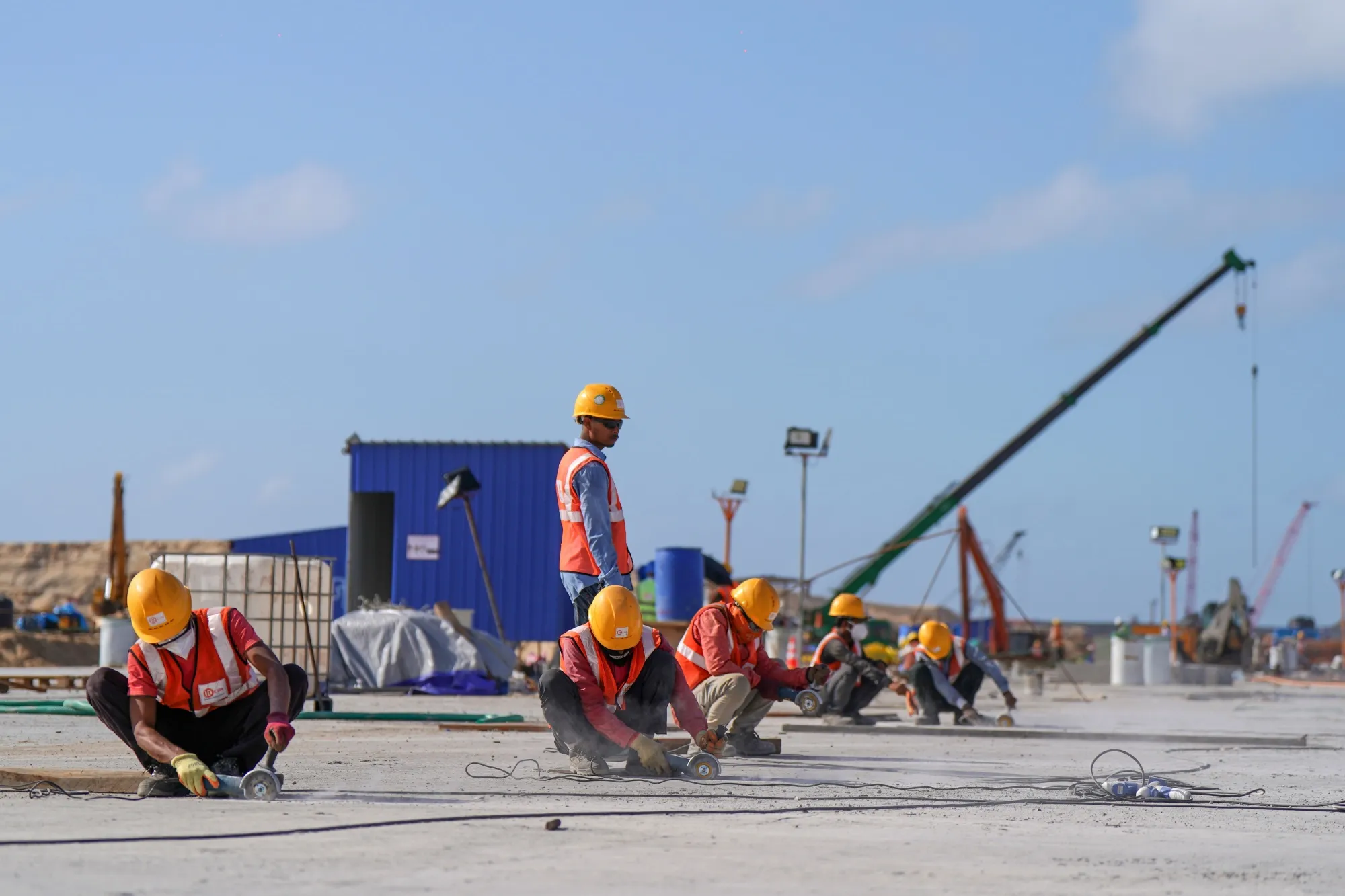 Workers at the Colombo West International Terminal construction site in September.