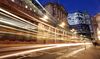 Light trails made by passing vehicles are seen outside the Bank of England (BOE), in London, U.K.