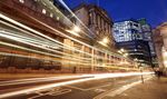 Light trails made by passing vehicles are seen outside the Bank of England (BOE), in London, U.K.