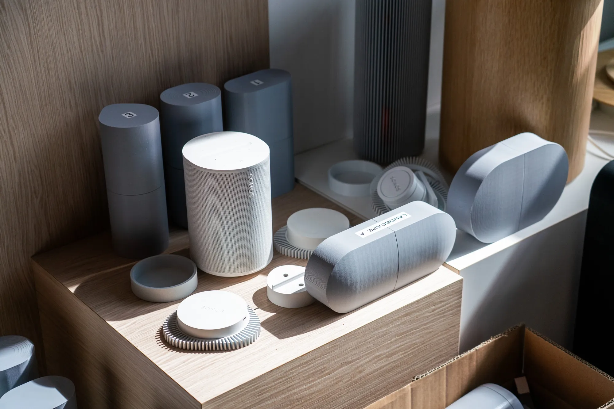 Sonos speakers inside the design studio at the Sonos headquarters in Goleta, California.