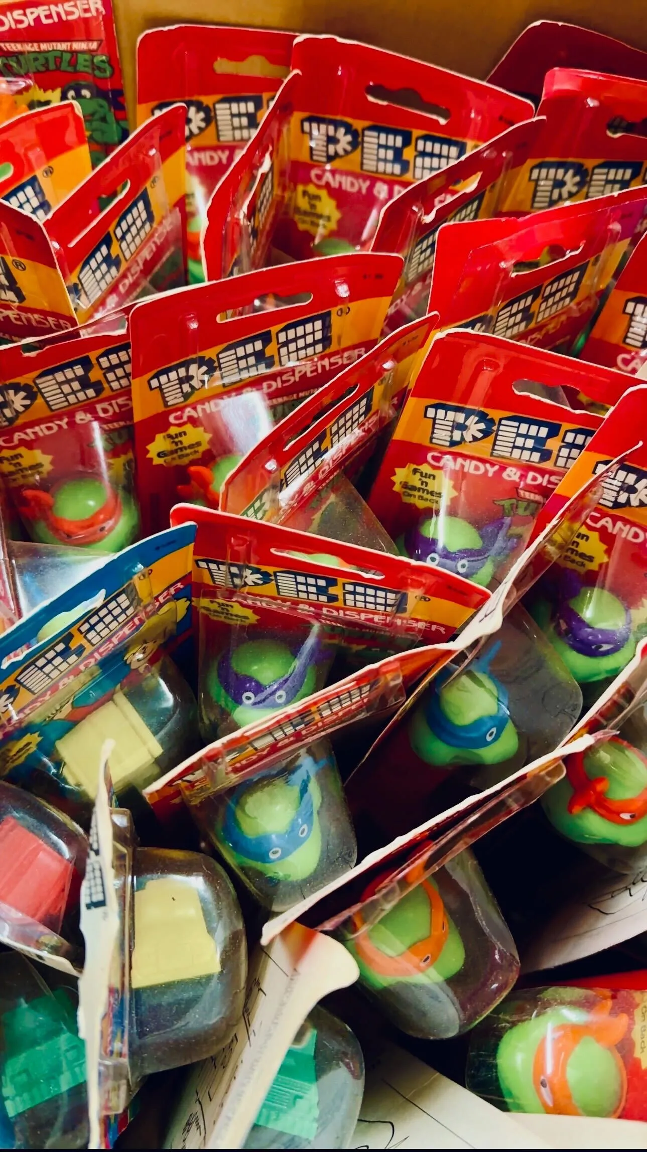 Pepi Cammer’s Pez dispenser collection, including multiples of each Ninja Turtle.
