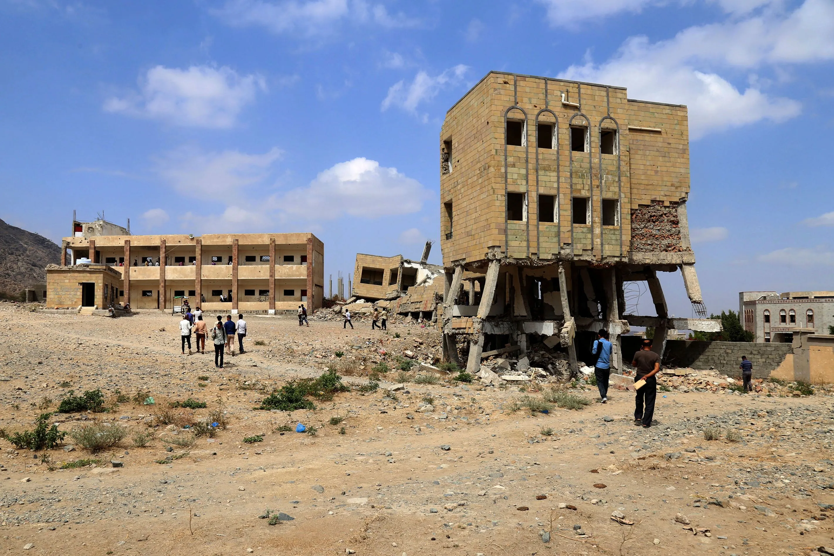 The remains of a school in Taez that was damaged in a Saudi-led coalition air strikes, March 2019.