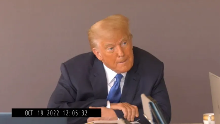A still image from Trump’s videotaped deposition.