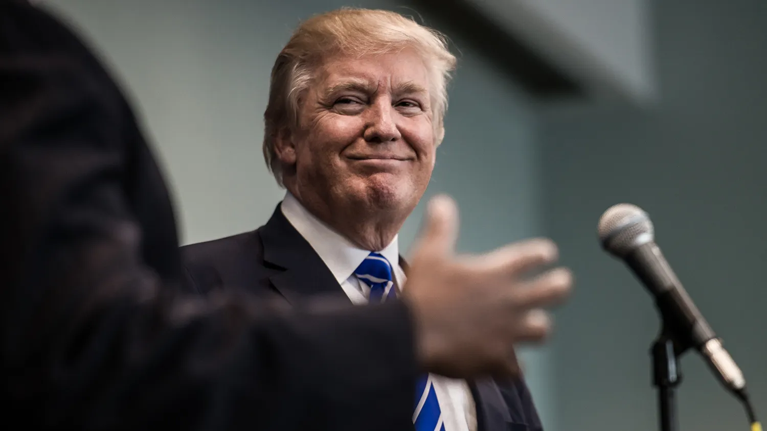 Republican presidential candidate Donald Trump speaks to the media before a campaign event on Sept. 23, 2015, in Columbia, South Carolina.

