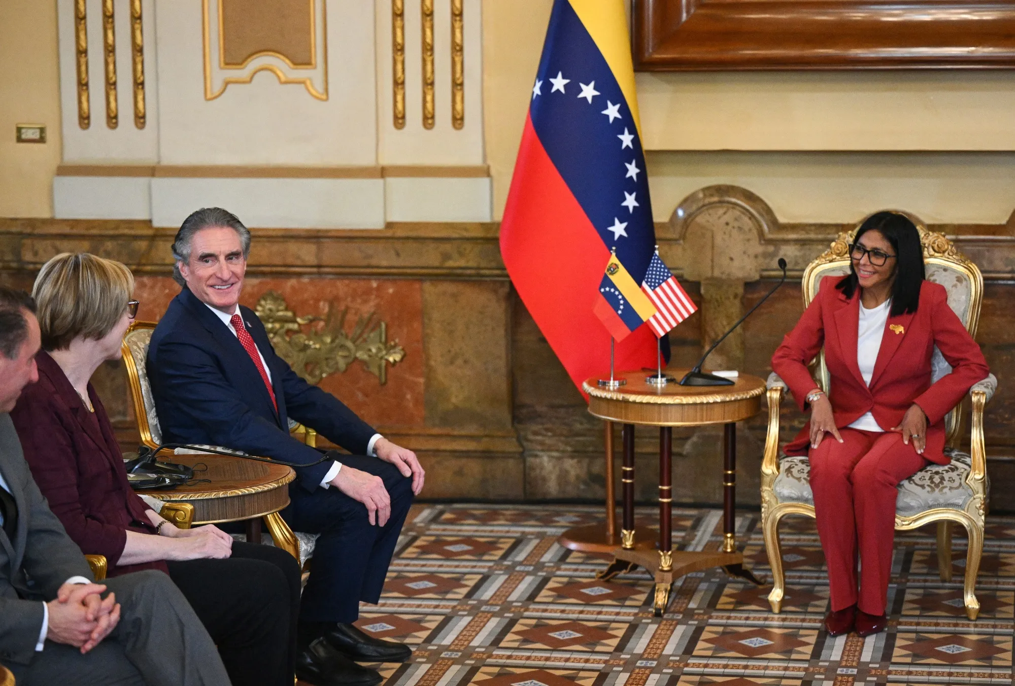 Delcy Rodriguez and Doug Burgum during a meeting at the Miraflores Presidential Palace in Caracas on March 4.
