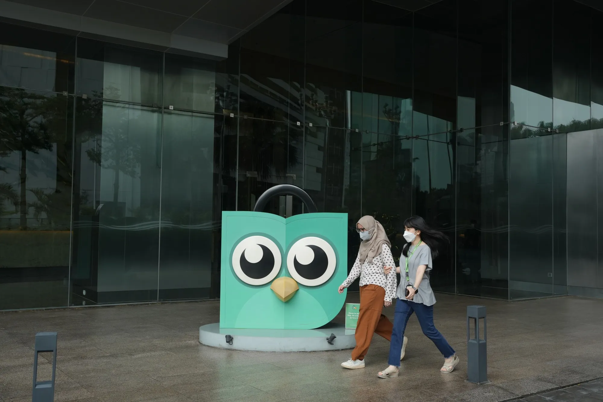 Tokopedia mascot Toped at the Tokopedia Tower in Jakarta.