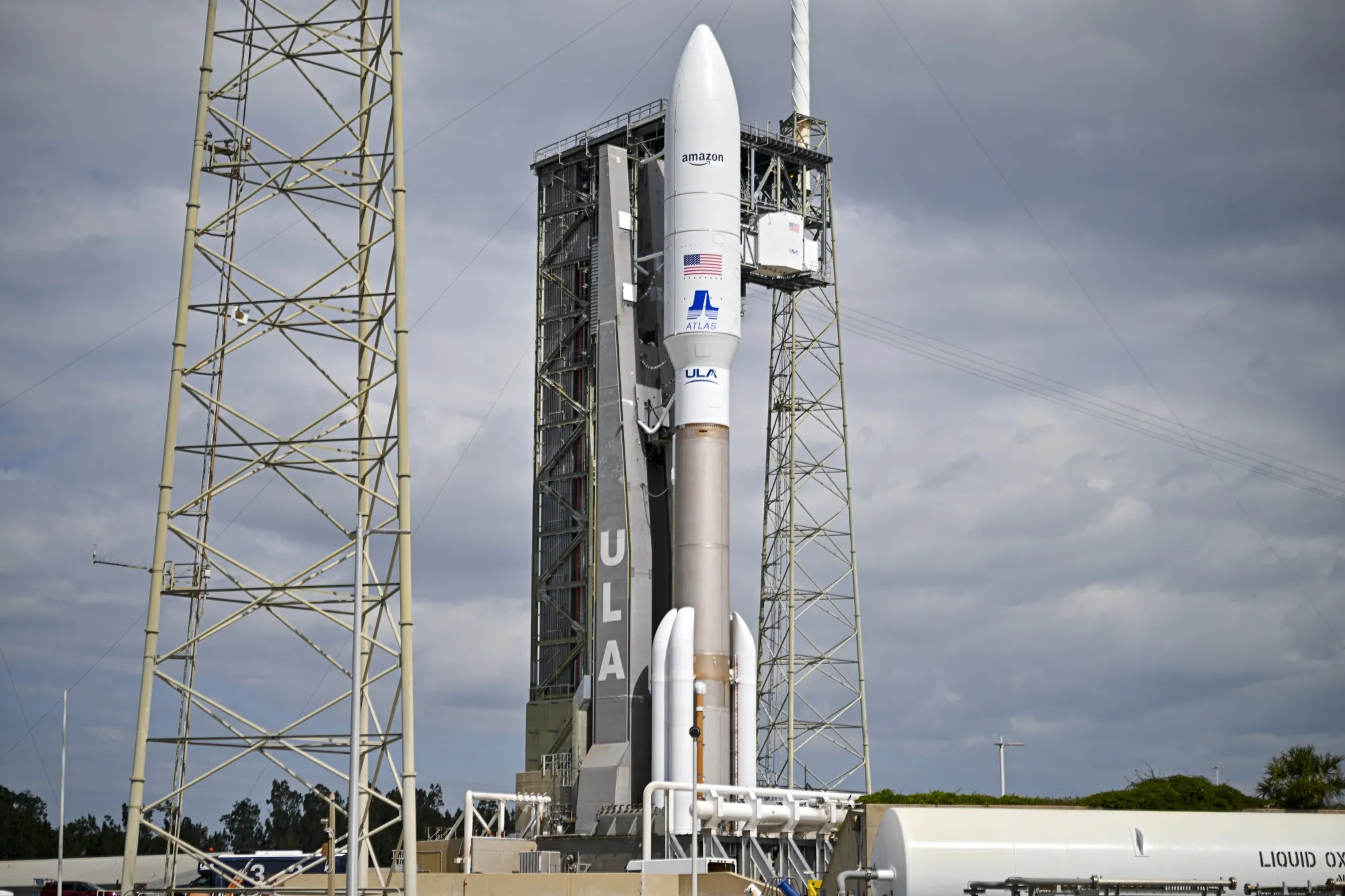 A United Launch Alliance rocket carrying Amazon Project Kuiper is prepared for launch in Cape Canaveral, Florida on April 9.&nbsp;