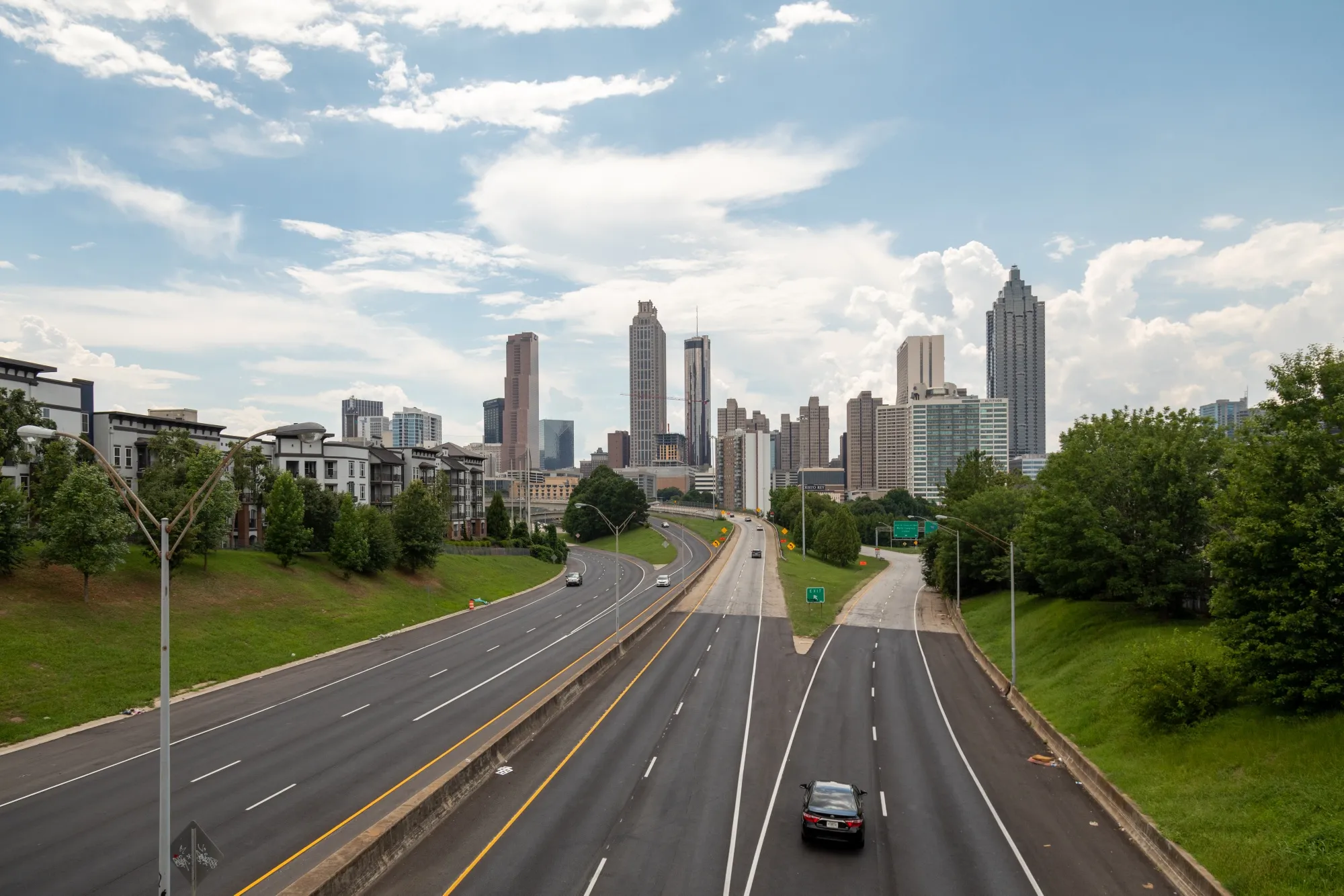 A vehicle rides along a nearly empty highway in Atlanta, Georgia, U.S., on&nbsp;July 21.
