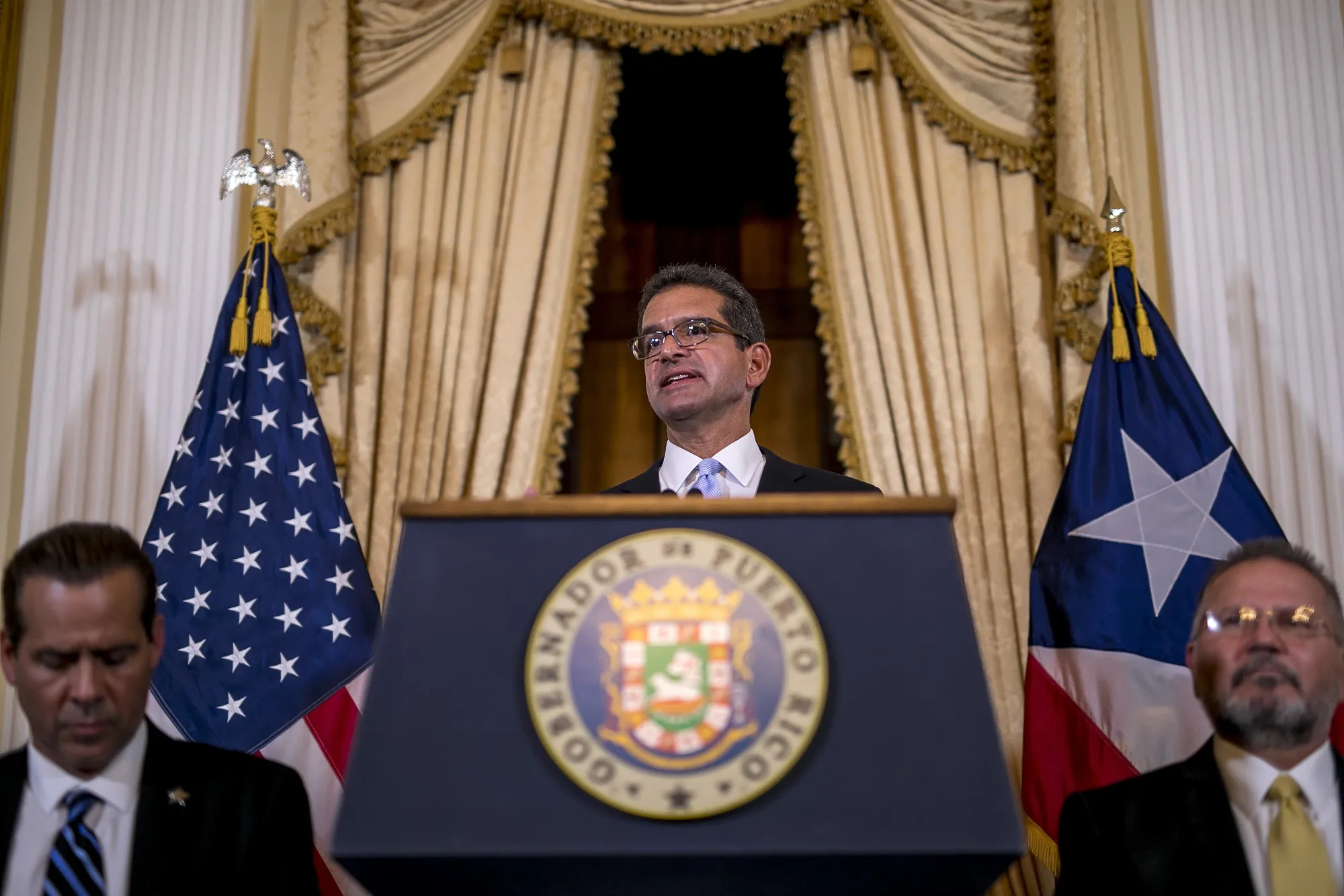 Pedro Pierluisi speaks in San Juan.