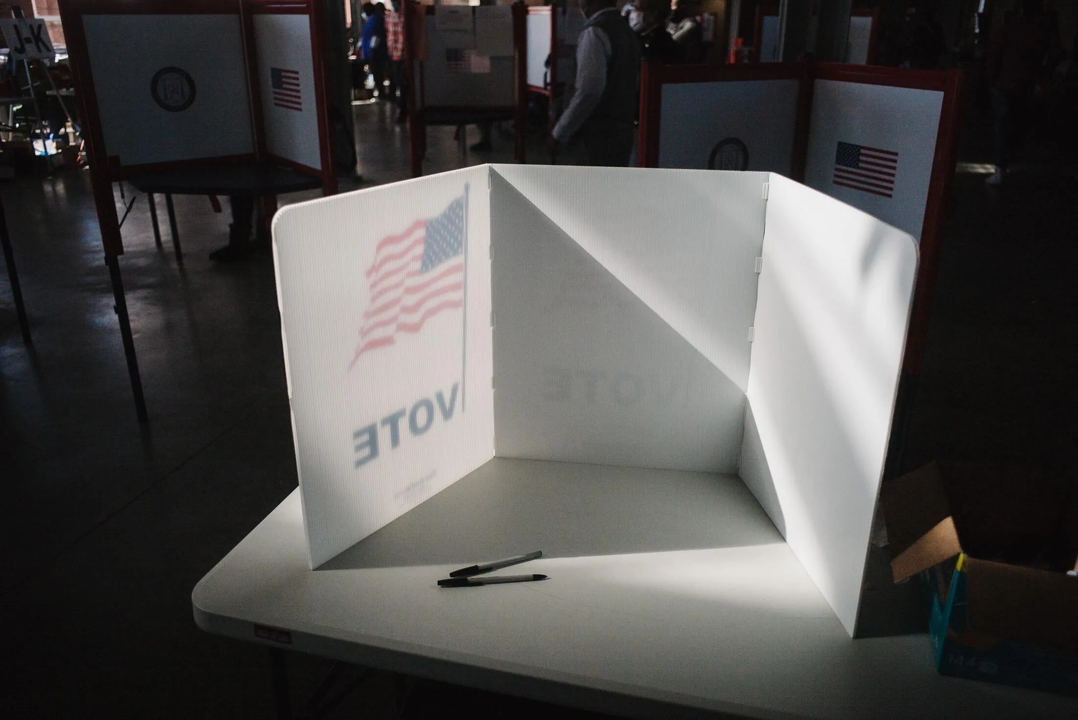 A voting booth in Louisville on Nov. 3, 2020.