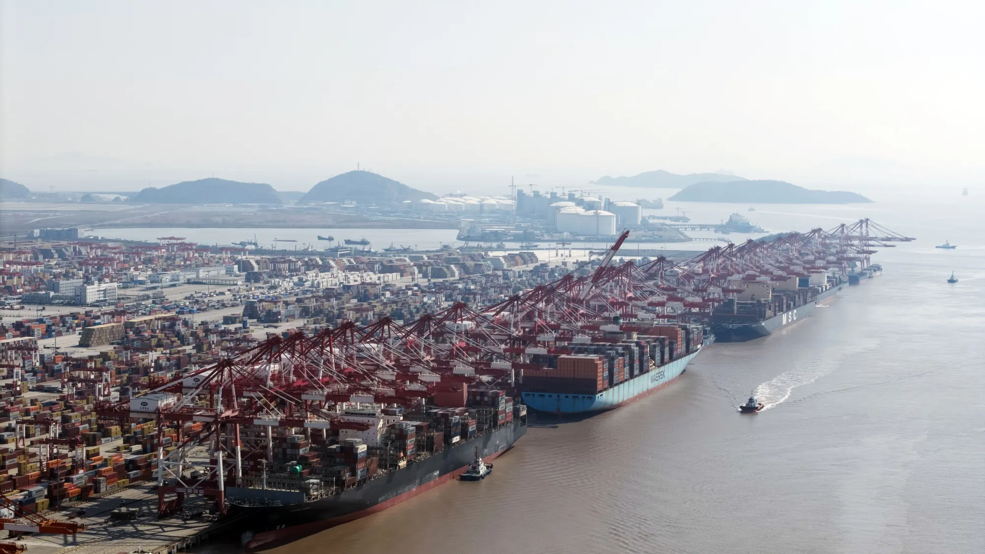 Container ships docked at the Yangshan Deepwater Port in Shanghai.