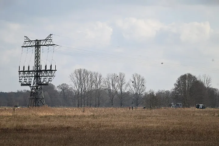 A burnt electricity pylon in Brandenburg, Germany, on March 5.