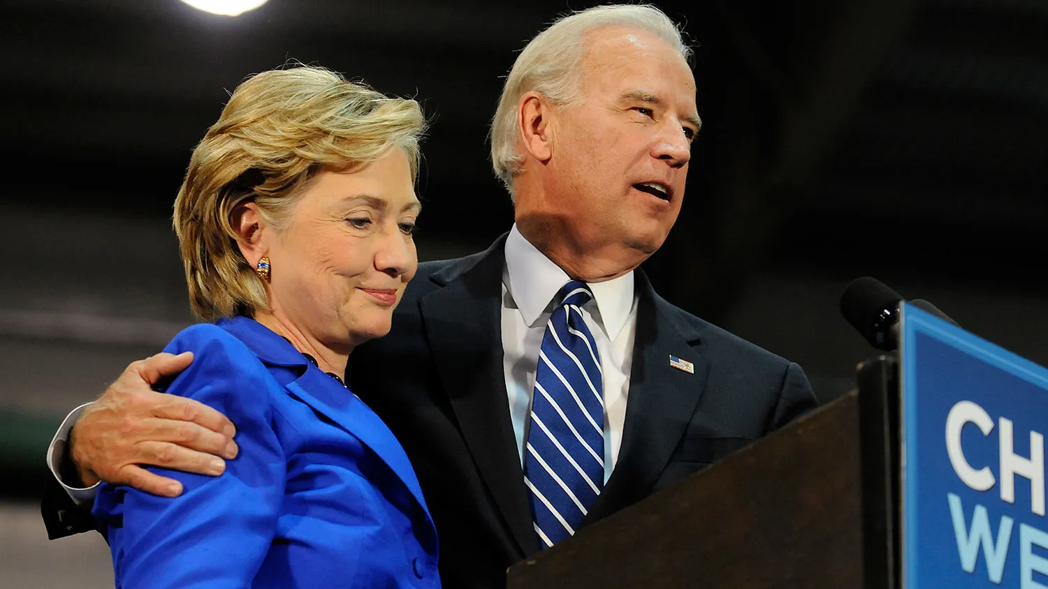 Joe Biden and Hillary Clinton appear at a rally in support of Barack Obama on Oct. 12, 2008, in Scranton, Pennsylvania.
