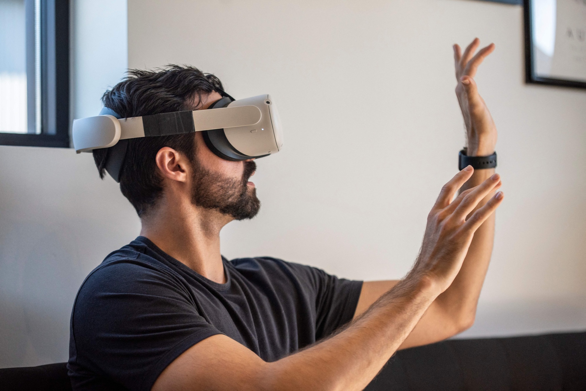 A person uses a virtual reality program in Austin, Texas.