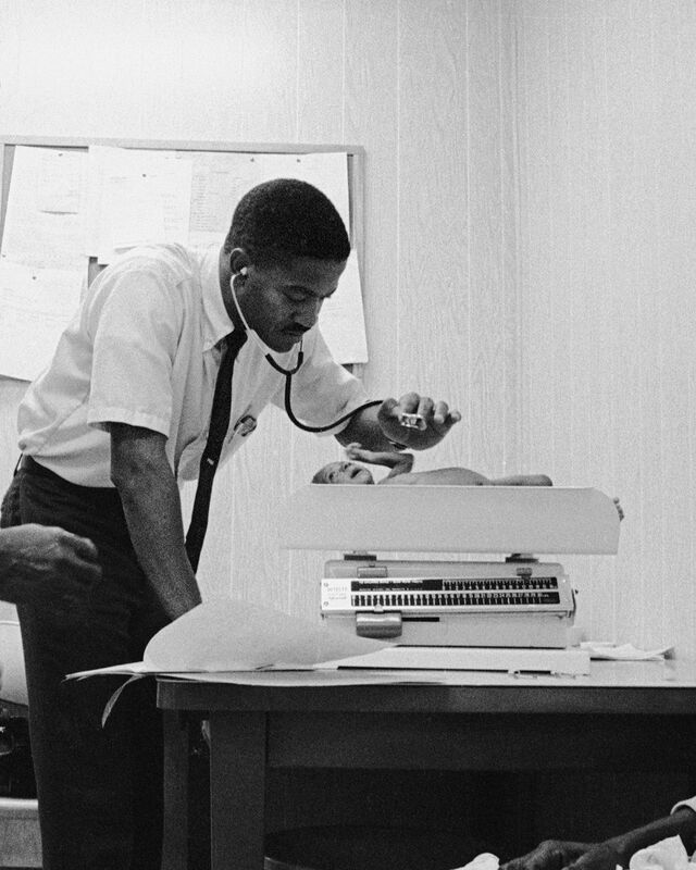 A newborn gets a checkup in 1968 at the Delta Health Center in Mound Bayou.