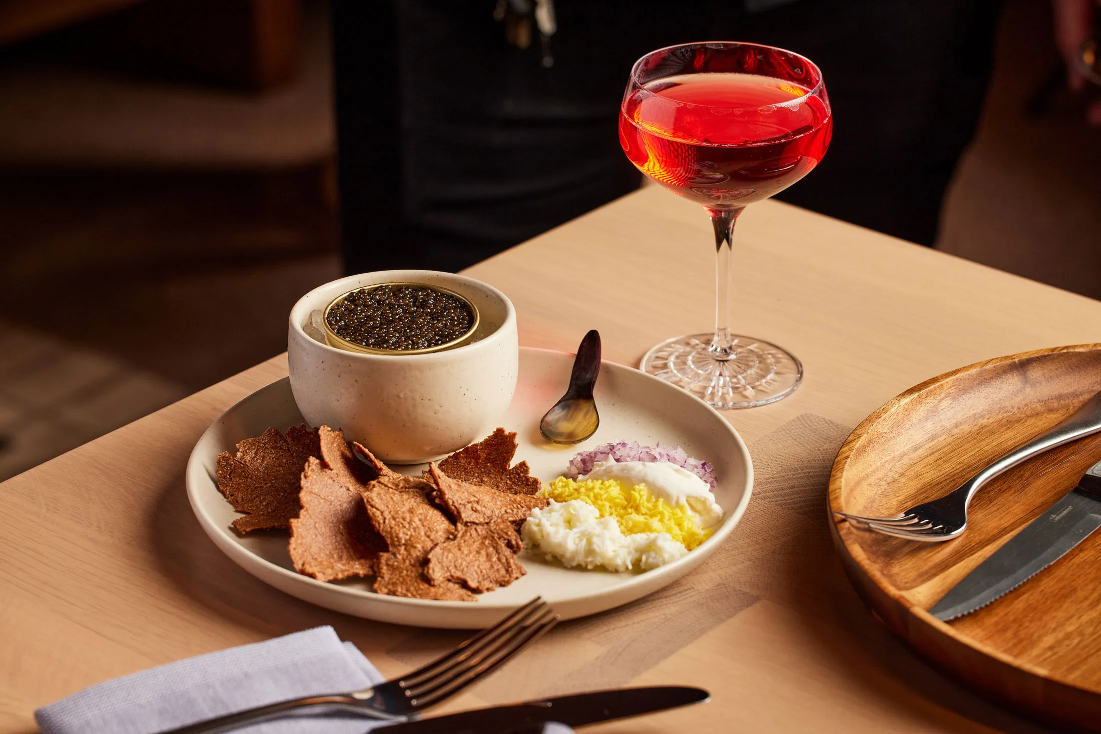 A caviar and cocktail spread at Mollie in Aspen.