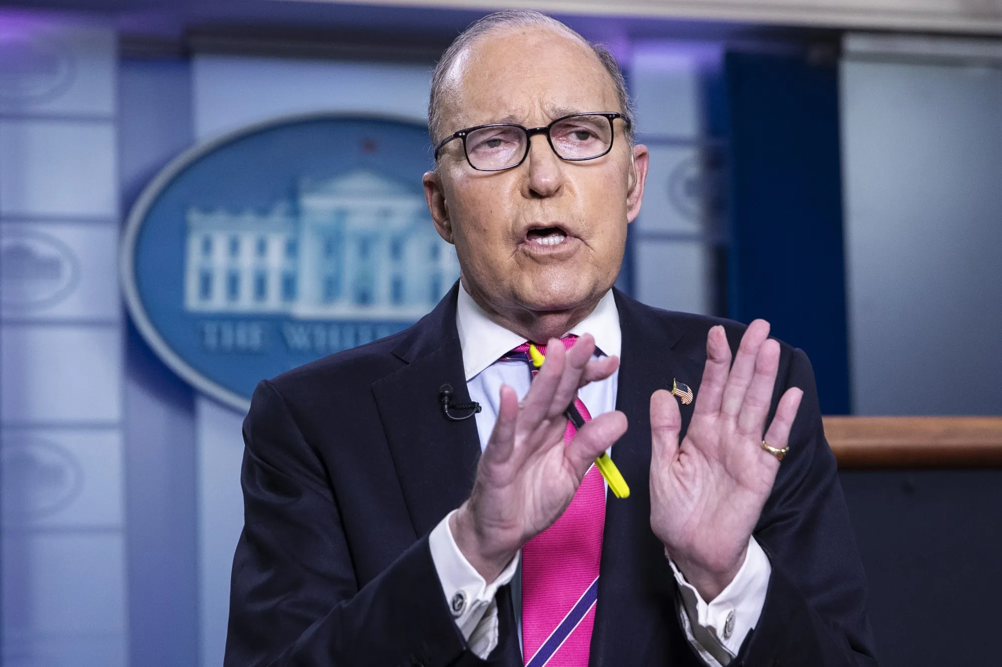 Larry Kudlow speaks during an interview at the White House on Jan. 24.&nbsp;