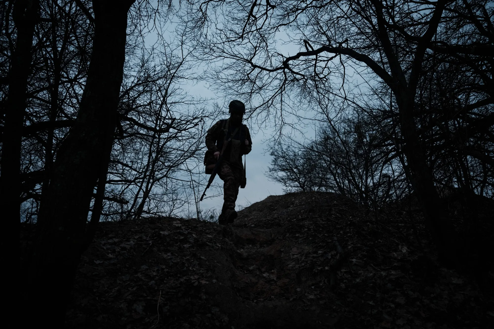 A member of a Ukrainian volunteer unit in a suburb of Kyiv.