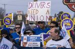 Uber and Lyft drivers rallying to unionize in Saugus, Massachusetts on March 1.