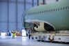 An Airbus A320 narrow-body passenger jet under construction.